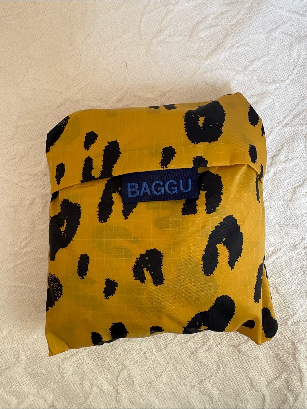 Big BAGGU Black and Mustard Yellow Leopard Packable Tote